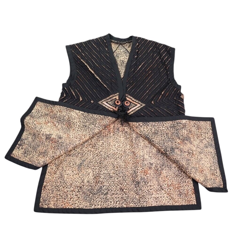 VTG Artisan Applique Quilted Vest Womens Longline Tribal Batik P Hoke 2001 - Picture 4 of 13